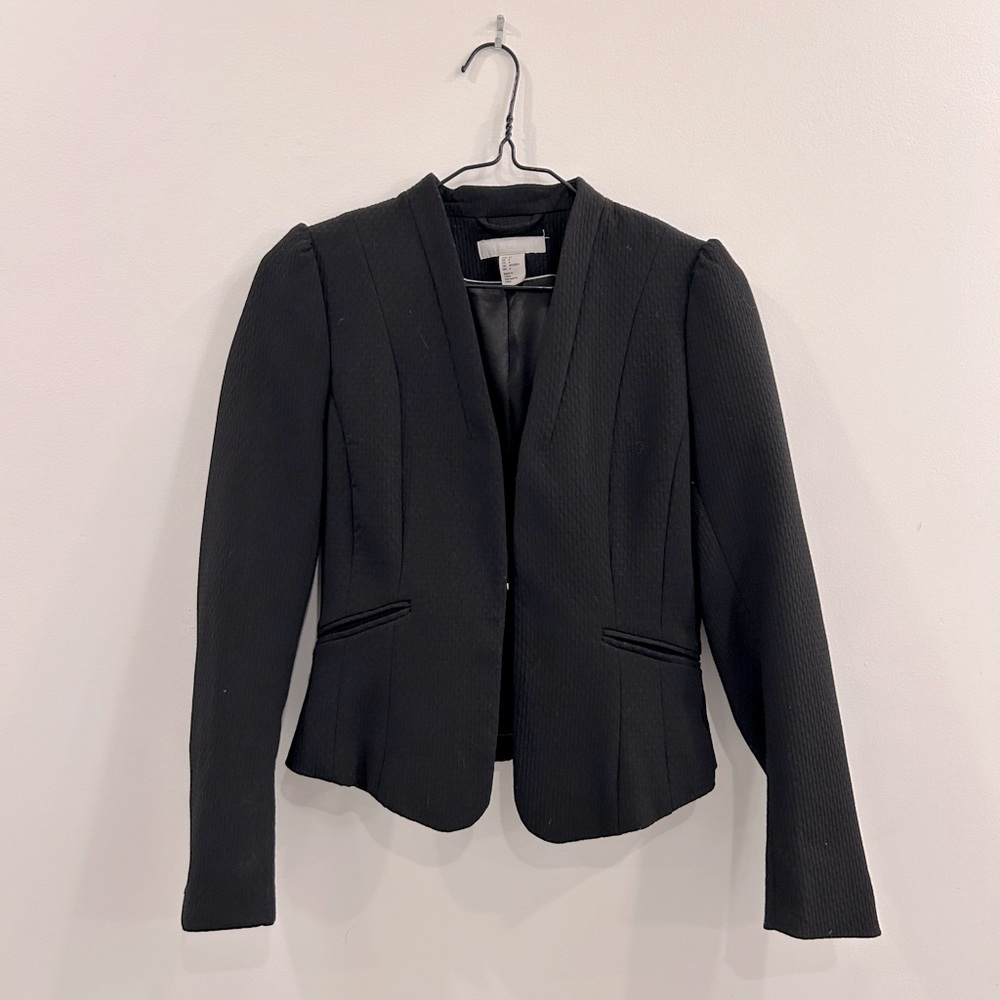 H&M Blazer, Black, Fully lined, Waffle Texture, Slim Fitted